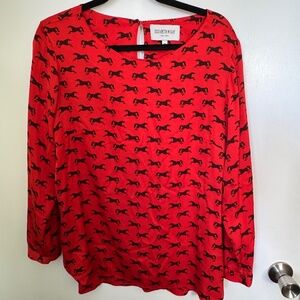 Elizabeth Mckay silk horse print blouse size 14 -